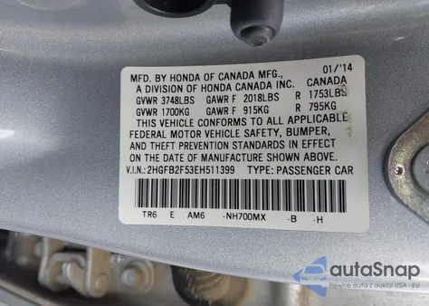 2014 Honda Civic Lx from USA, damaged, VIN 2HGFB2F53EH511399